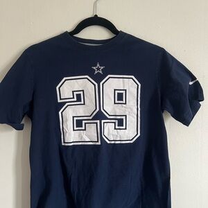 Blue and White Short Sleeve Tee with Bold Number Design